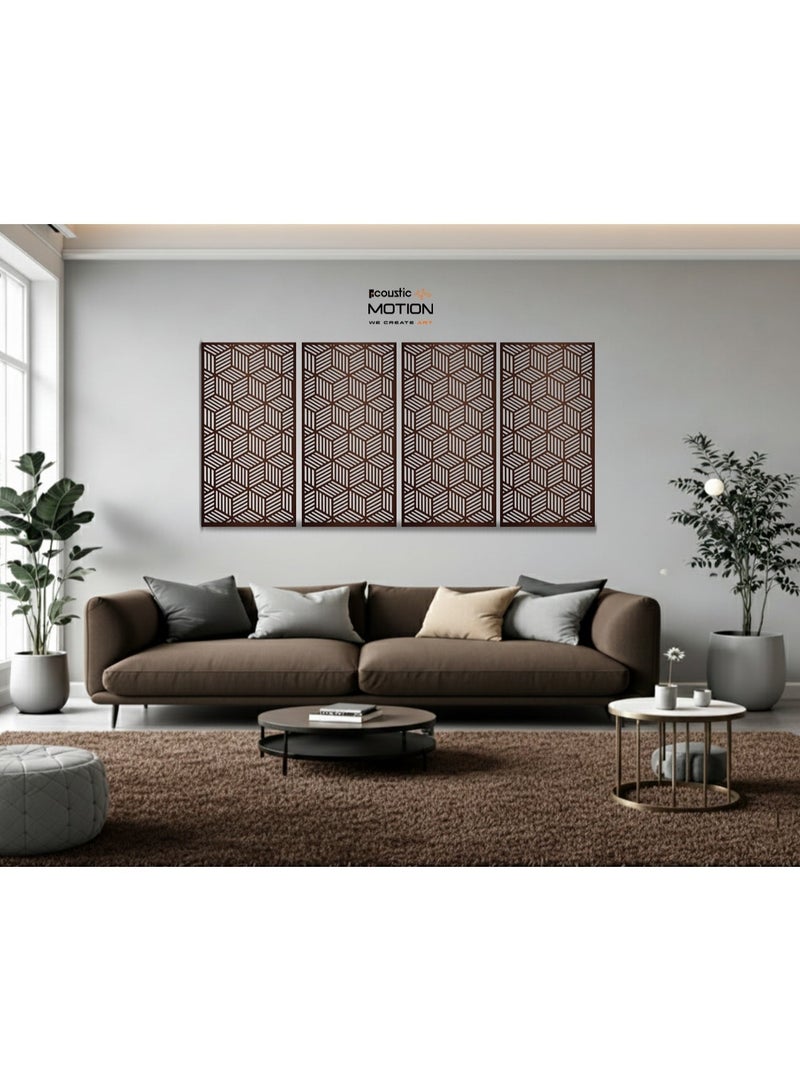 أكويستك موشان لوحات جدارية خشبية من خشب MDF من ACOUSTIC MOTION®، بتصميم ISOHEX مع شريط لاصق مزدوج الوجه، لون بني عصري، مناسبة للمنزل، غرفة المعيشة، غرفة النوم، المكتب والفندق، 25×50×0.5 سم، طقم من 4 قطع - Image 3
